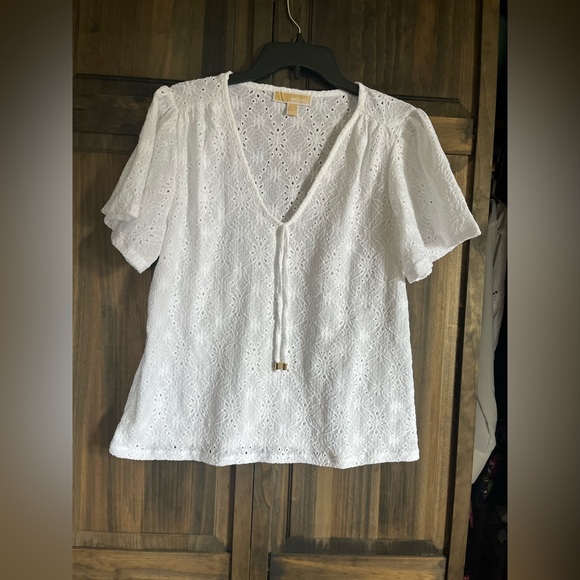 Michael Kors White Short Sleeve Tie Front Blouse - Picture 1 of 8